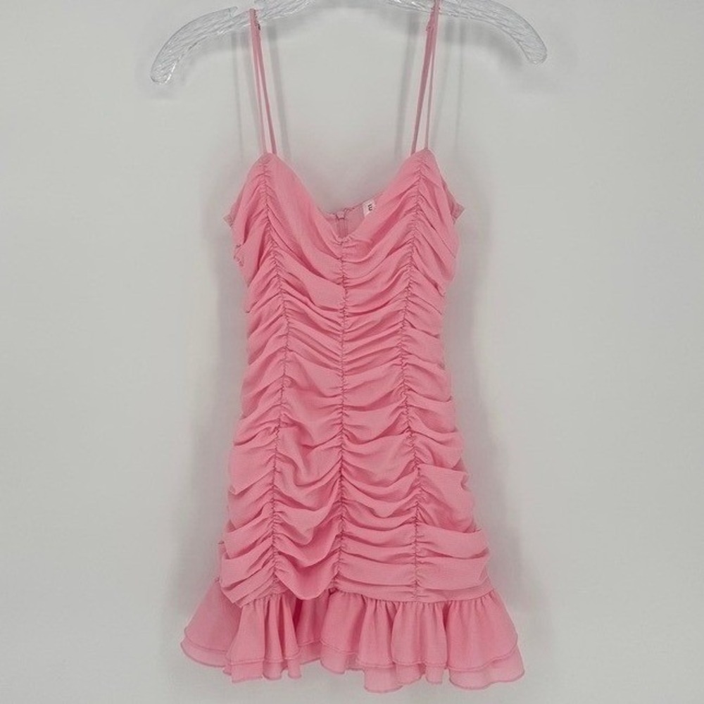 Lucy in the Sky Pink Ruched Mini Dress Spaghetti Strap XXS‎
